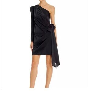 Aidan Mattox One-Shoulder Puff-Sleeve Dress